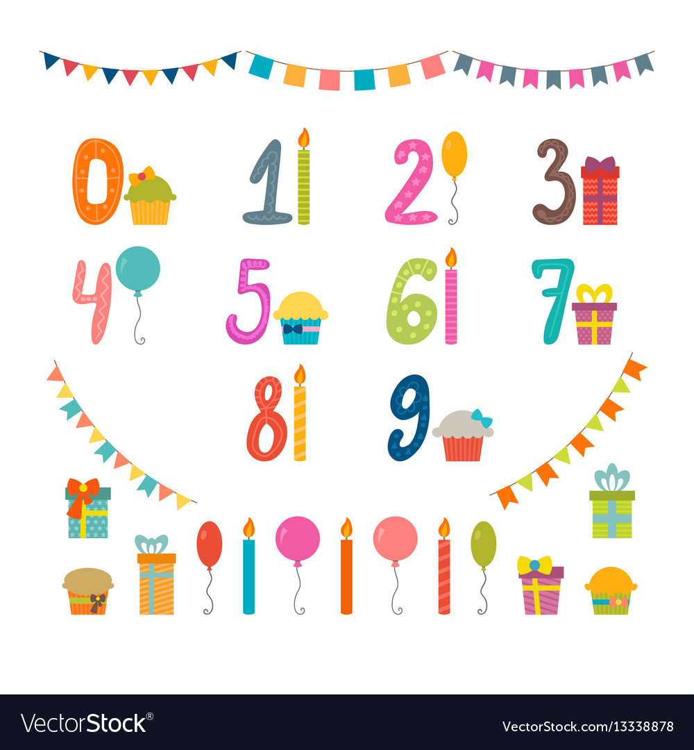 Set of birthday party design elements with numbers