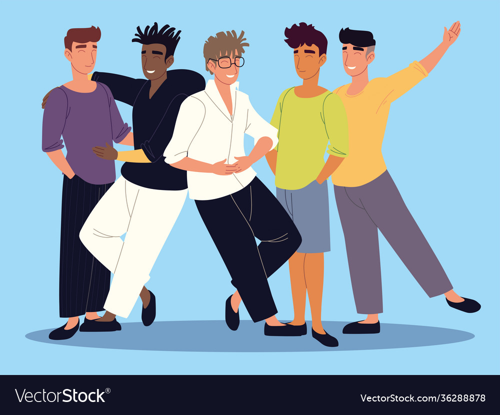 Smiling young men characters standing on blue Vector Image