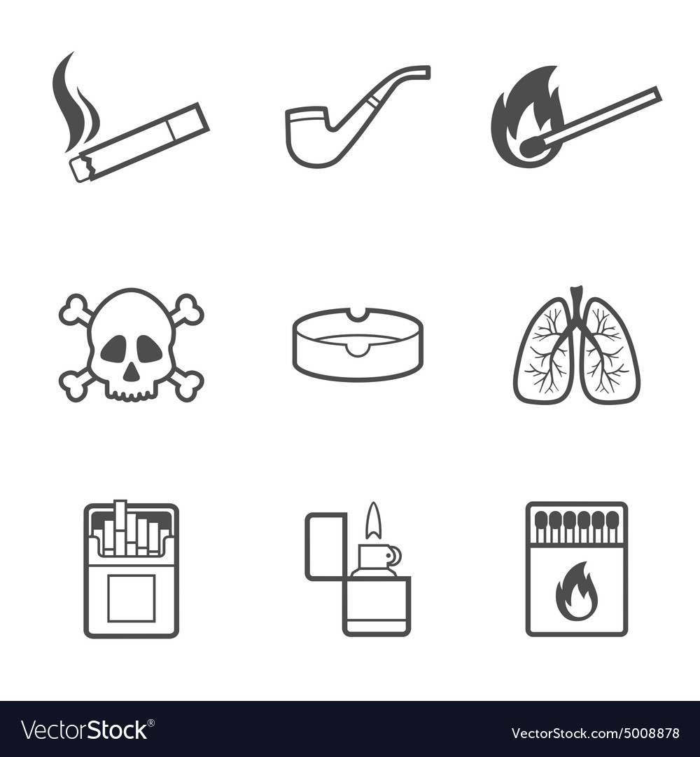 Smoking line style icons set 9 elements