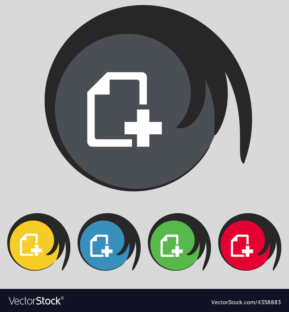 Add file document icon sign symbol on five colored