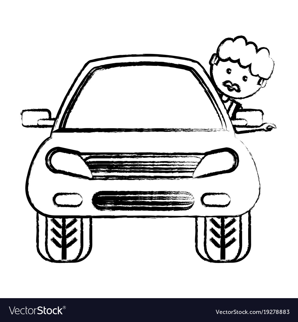 Cartoon man and car icon