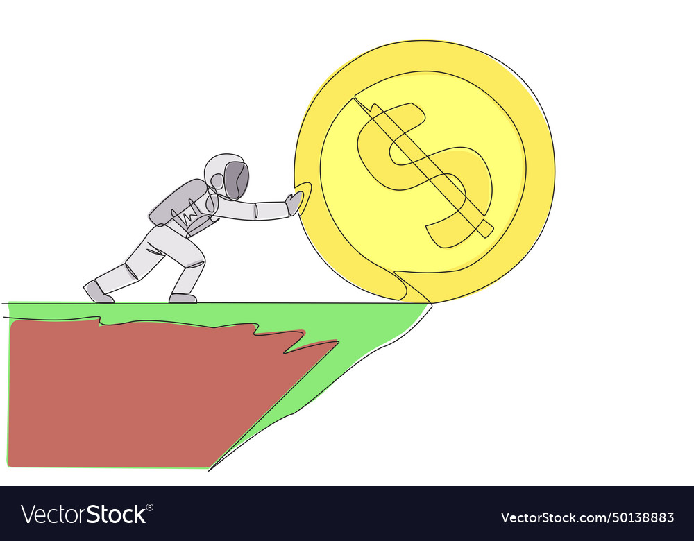 Continuous one line drawing astronaut push giant