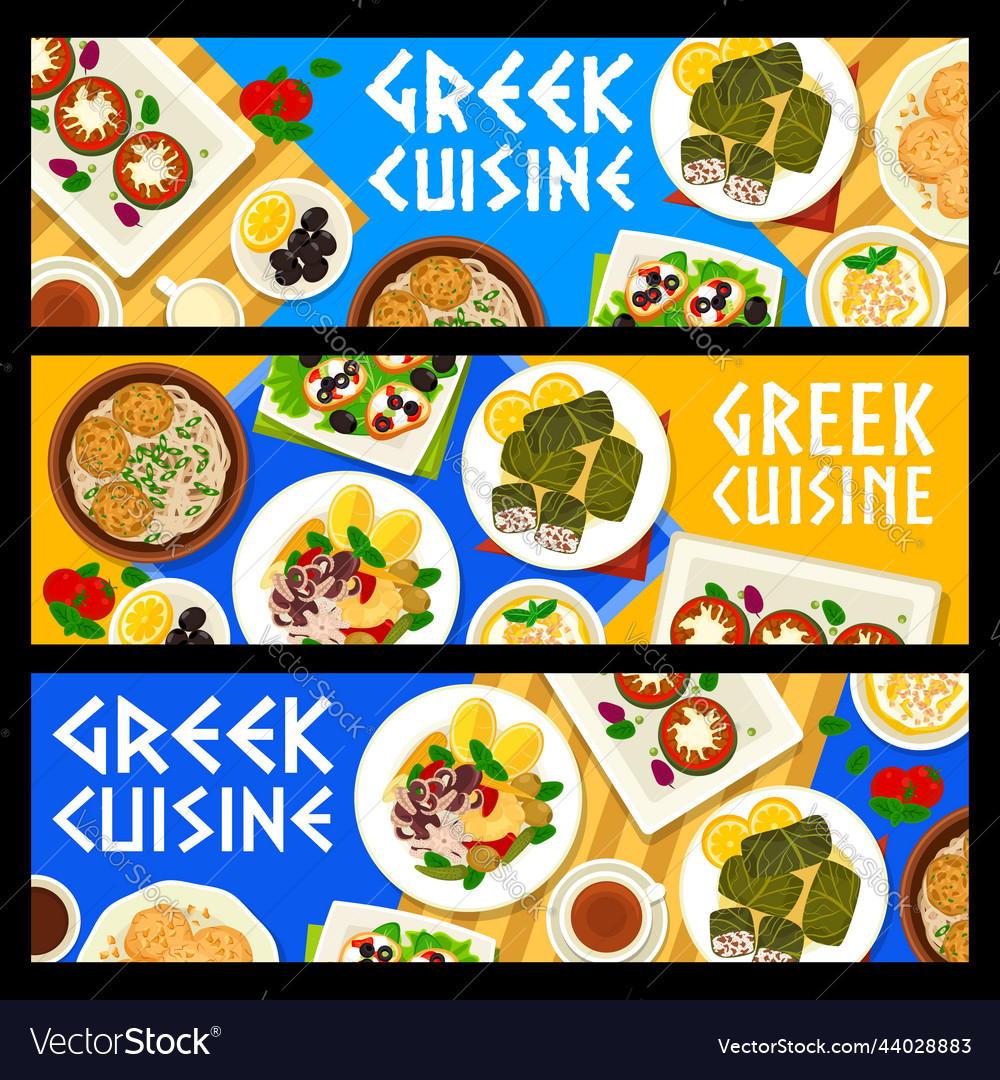 Greek cuisine banners food of greece Royalty Free Vector