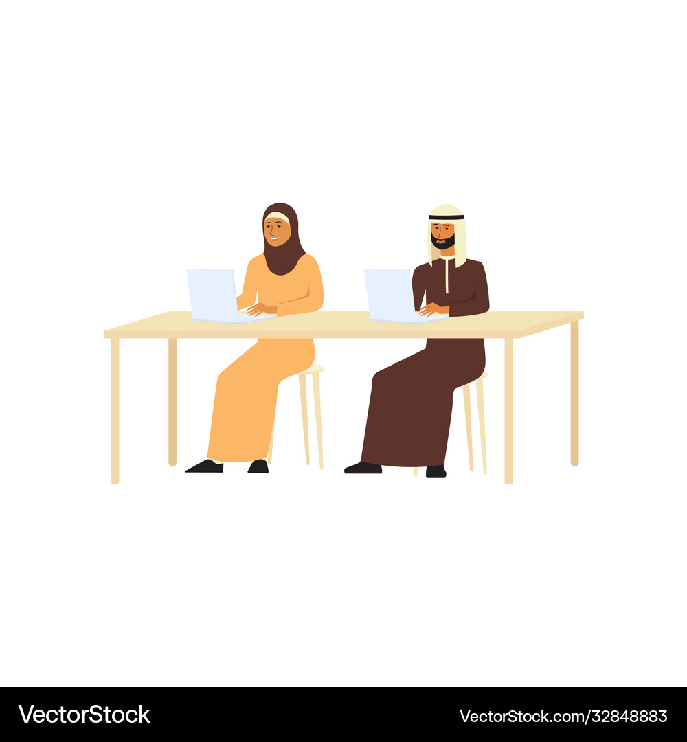 Muslim arab people learning on laptop young Vector Image