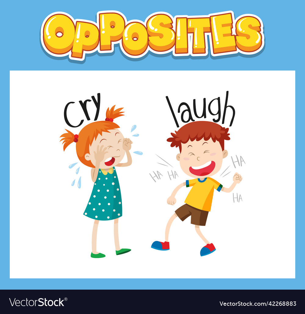 Opposite english words with cry and laugh Vector Image