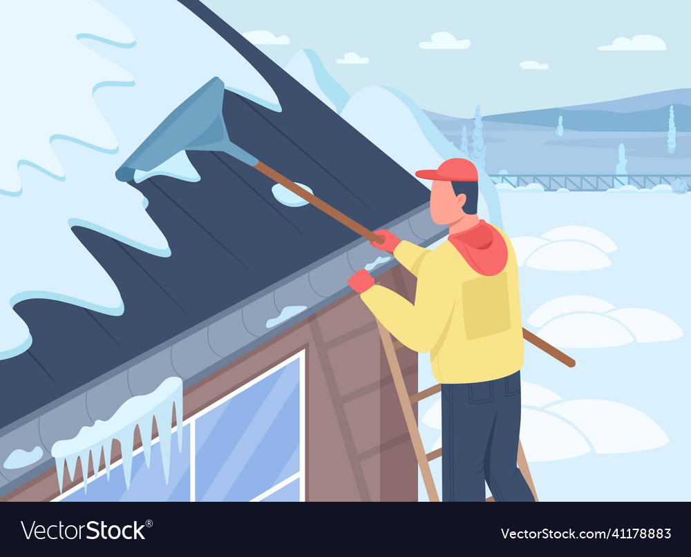 Sichere Dachreinigung flache Farbe vector image Sichere Dachreinigung flache Farbe