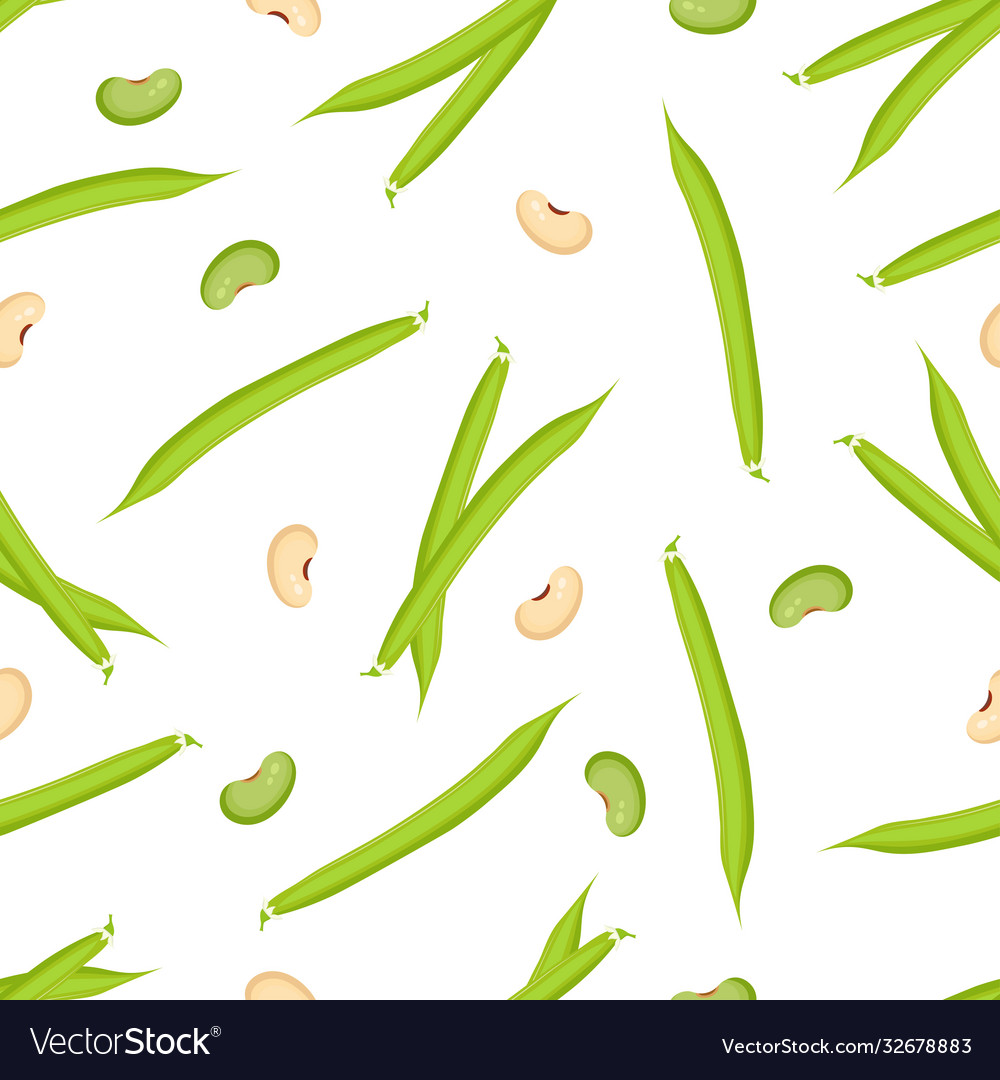 Seamless background pods green beans on white