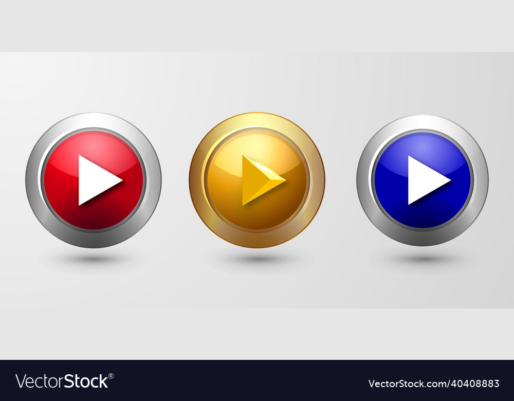 Set 3d glossy play button vector image Set 3d glossy play button