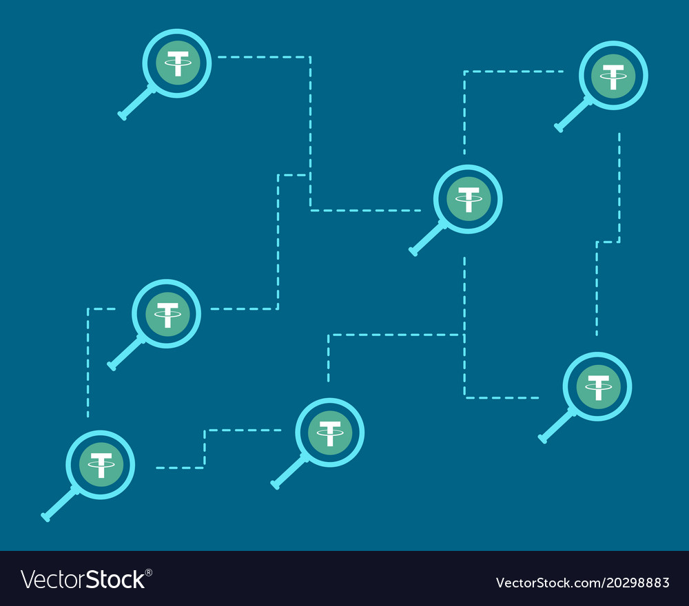 Tether cryptocurrency with magnifying background