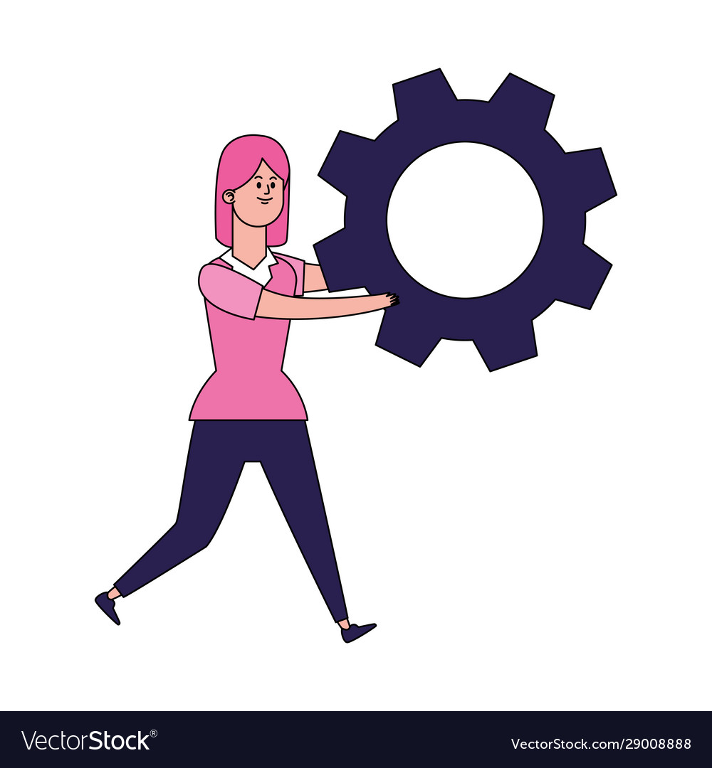Cartoon boy with big gear wheel icon vector image Cartoon boy with big gear wheel icon