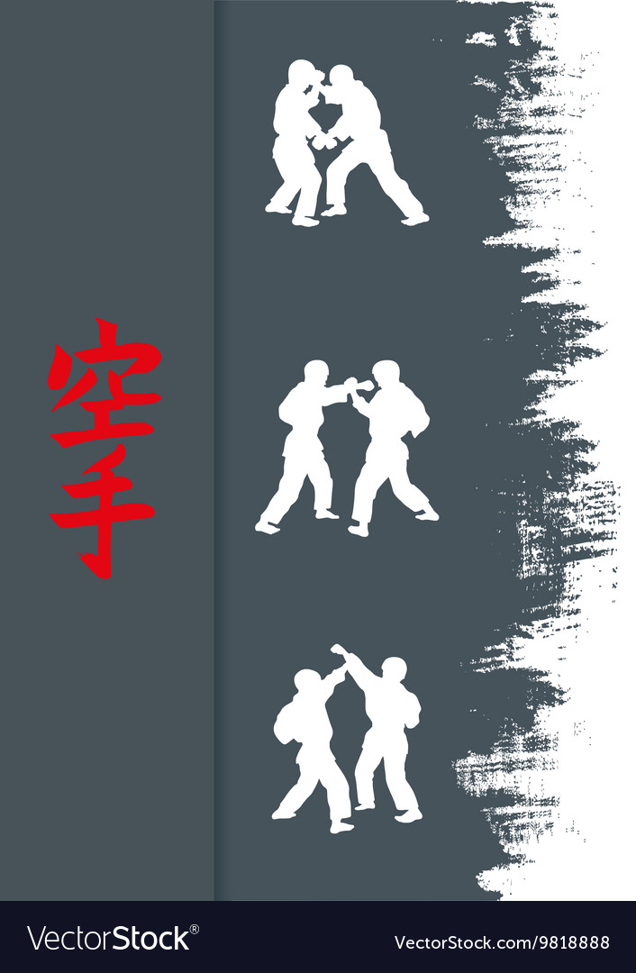 Hieroglyph of karate and men demonstrating