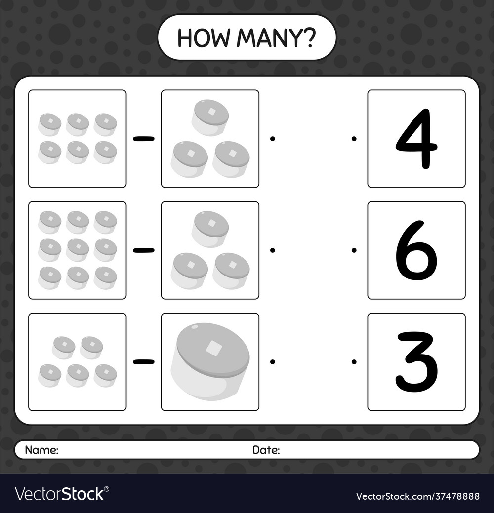 How many counting game with cap worksheet vector image How many counting game with cap worksheet