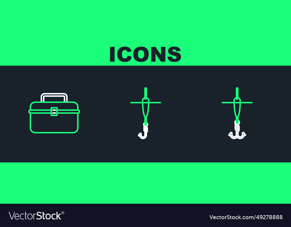 Set line fishing hook and float case or box vector image Set line fishing hook and float case or box