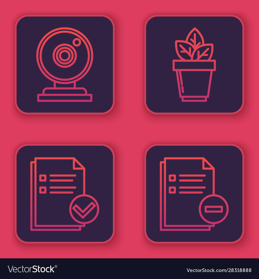 Set line web camera document and check mark vector image Set line web camera document and check mark