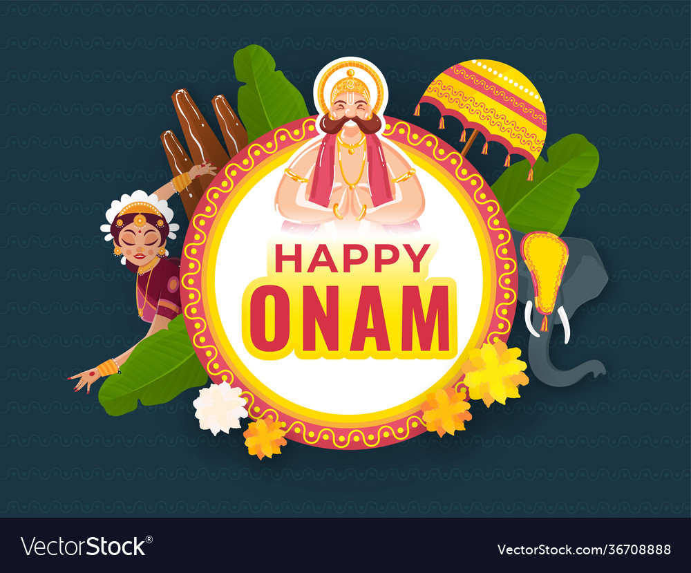 Sticker style happy onam text on circular frame Vector Image Sticker style happy onam text on circular frame