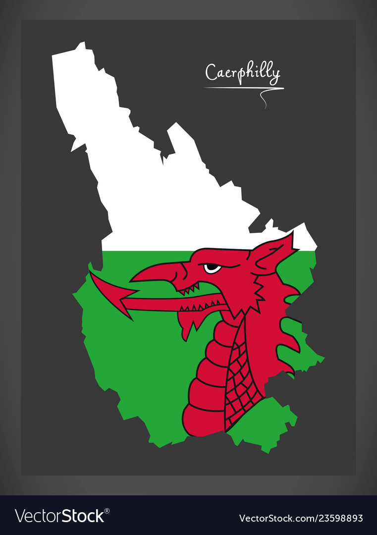 Caerphilly wales map with welsh national flag vector image Caerphilly wales map with welsh national flag