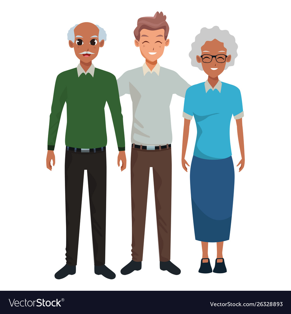 Family old parents with adult son smiling Vector Image