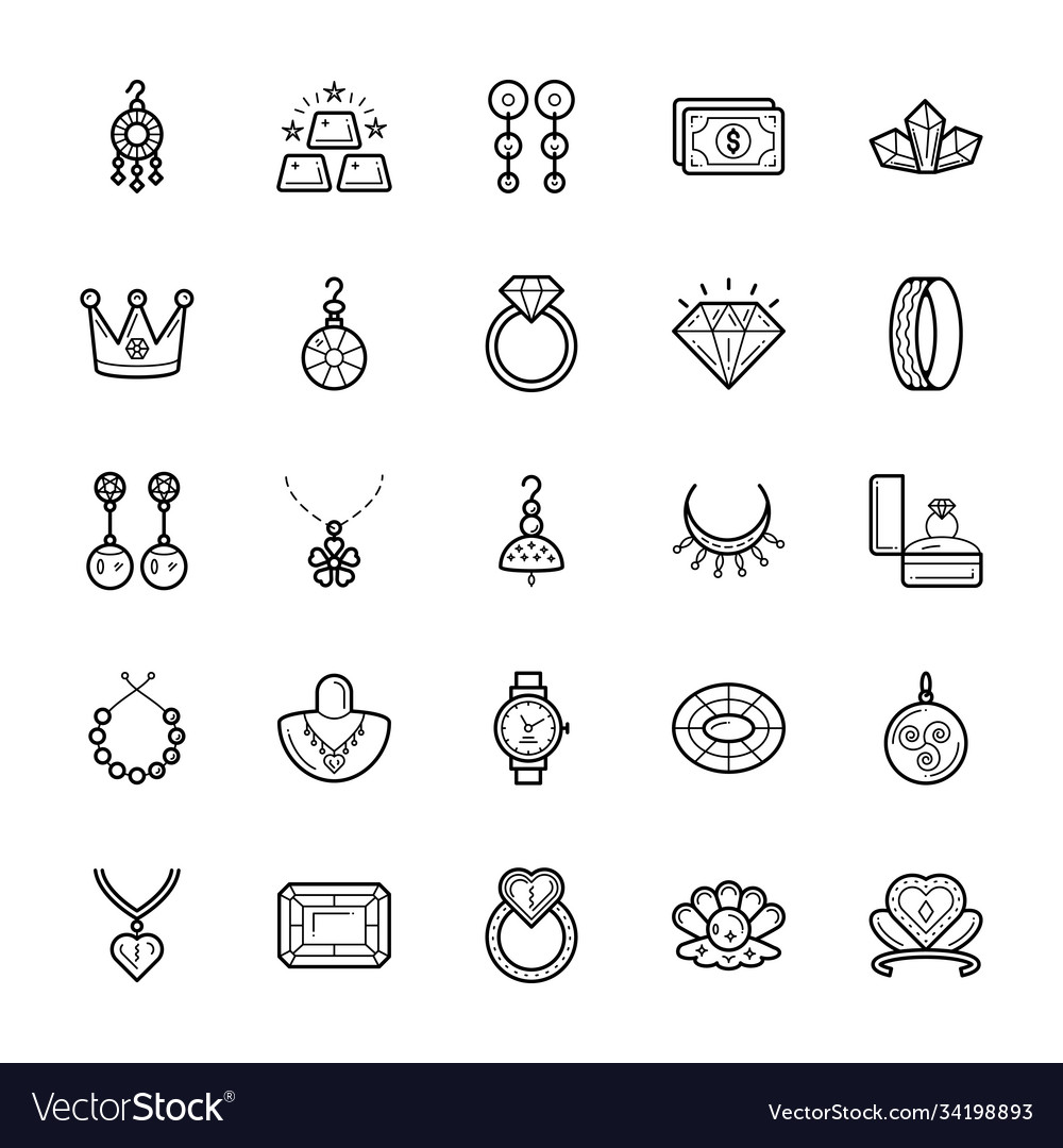 Jewelry line icons pack