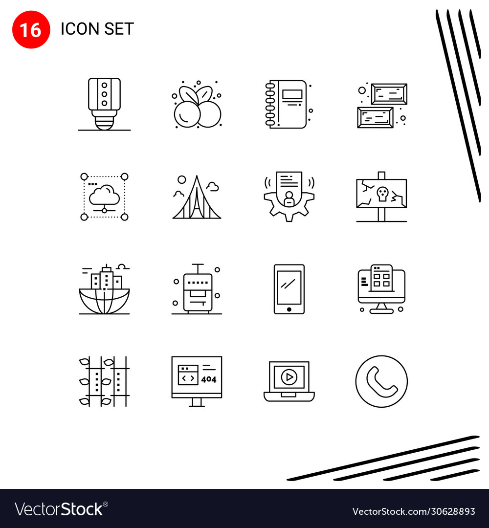 Mobile interface outline set 16 pictograms