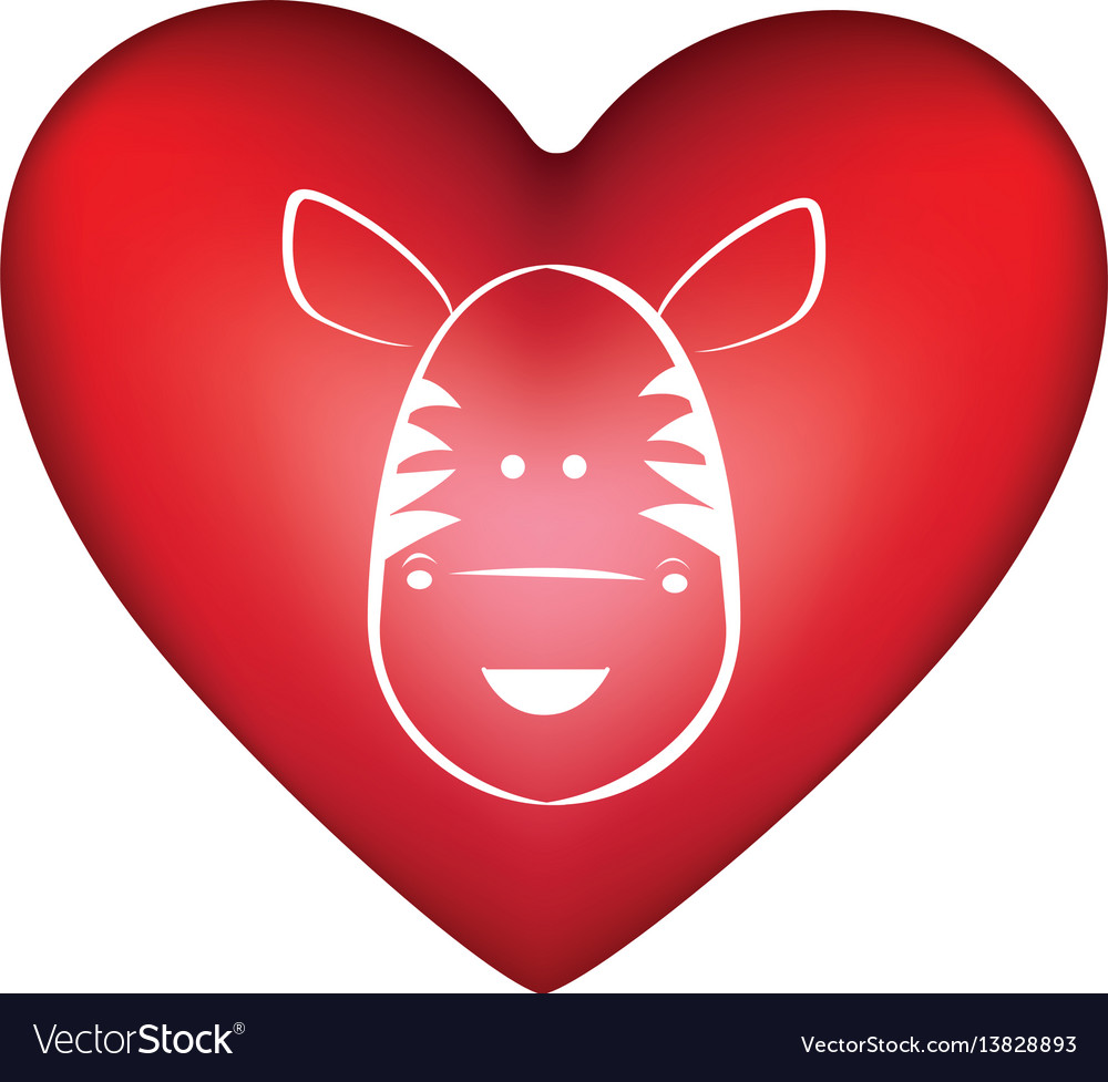 Red heart shape with silhouette face cute zebra