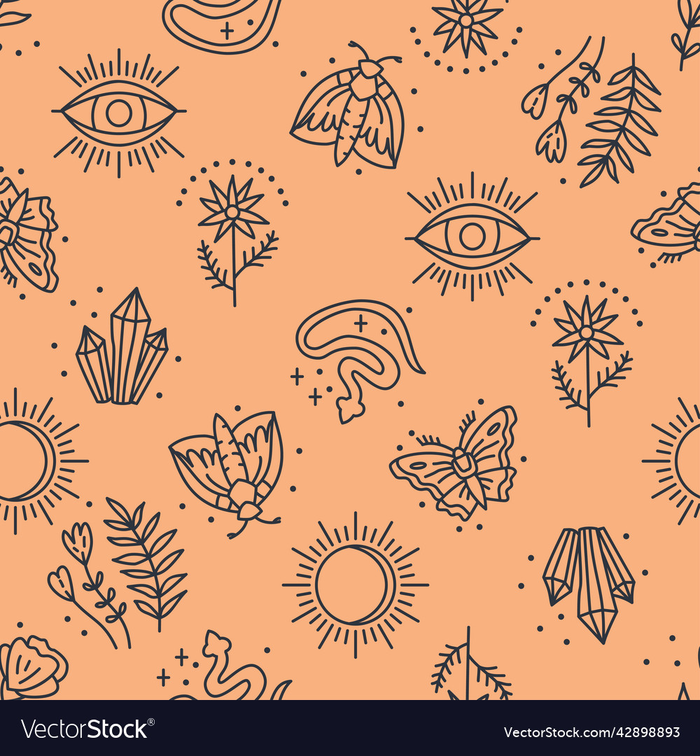 Seamless pattern with mystical boho elements vector image Seamless pattern with mystical boho elements