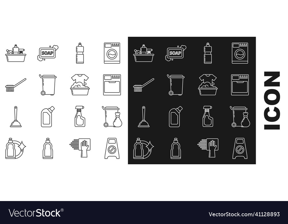 Set line wet floor and cleaning in progress trash vector image Set line wet floor and cleaning in progress trash