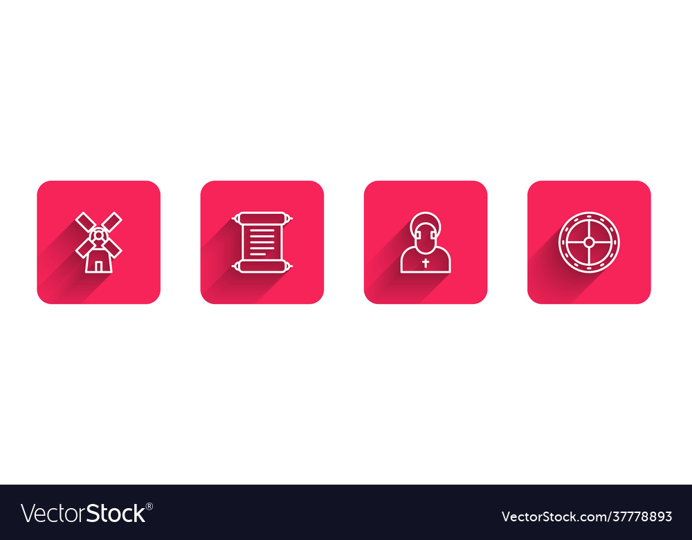 Set line windmill decree parchment scroll monk vector image Set line windmill decree parchment scroll monk