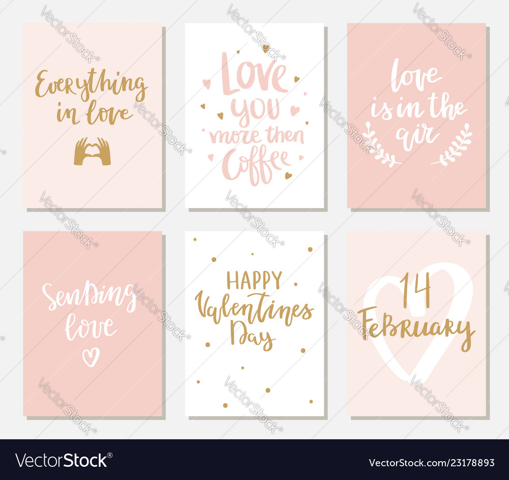 Set of simple hand drawn valentines cards vector image Set of simple hand drawn valentines cards