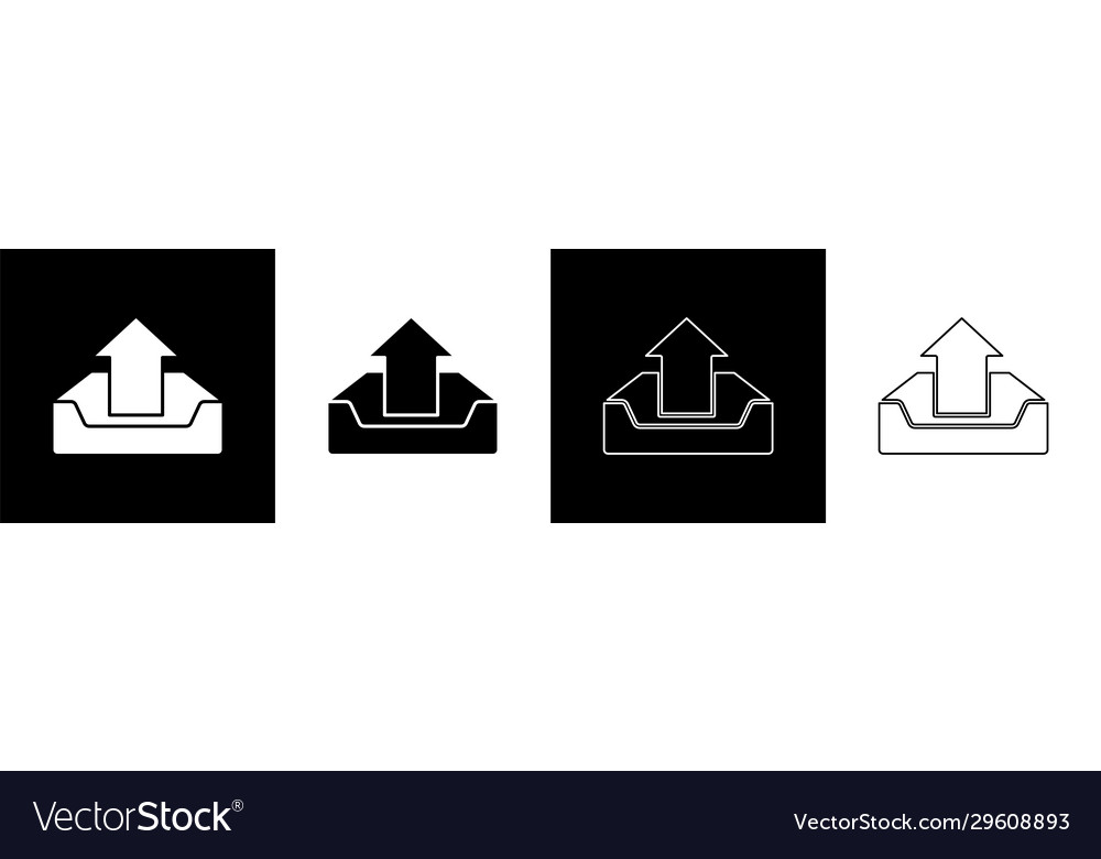 Set upload inbox icon isolated on black and white