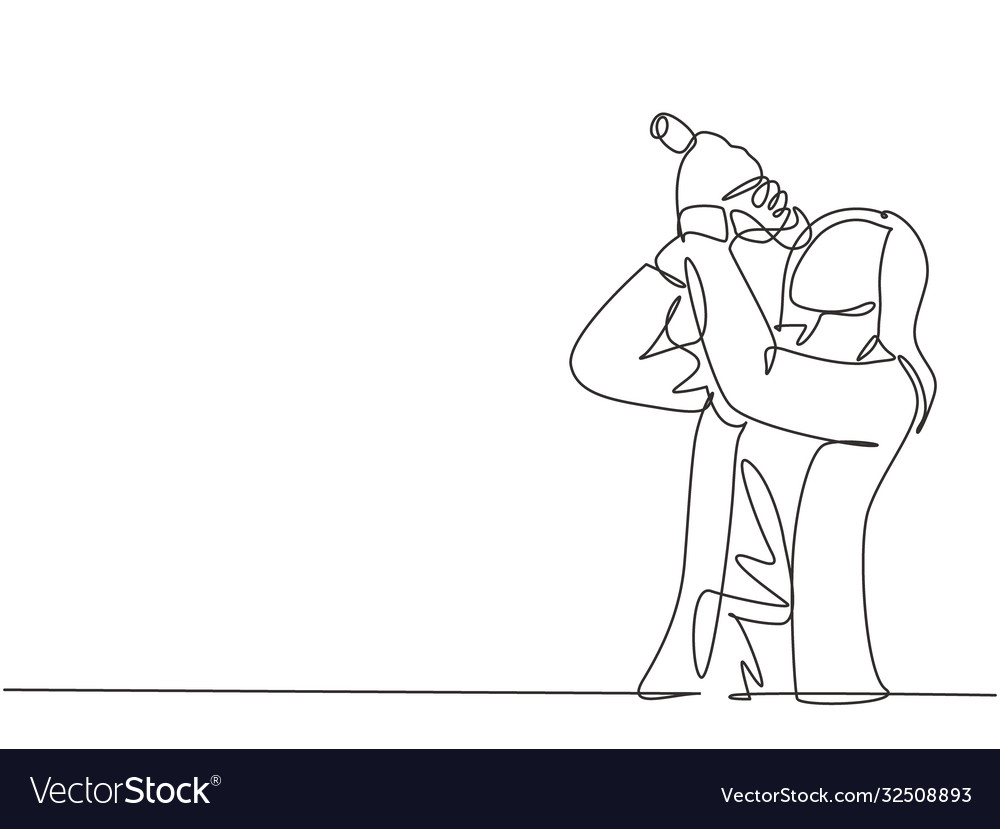 Single Continuous Line Drawing Young Happy Vector Image