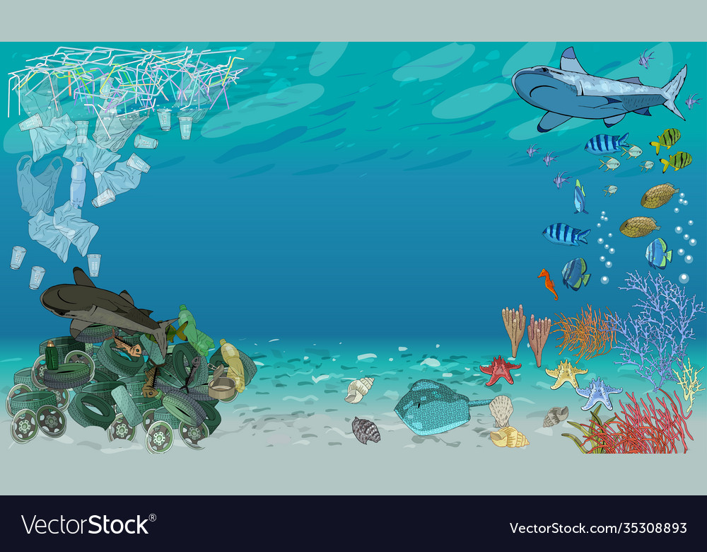 Template with different types plastic garbage vector image Template with different types plastic garbage