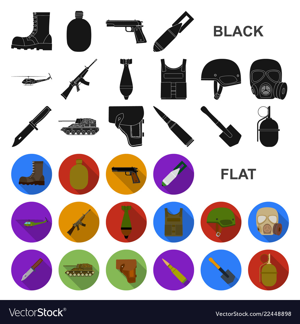 Army and armament flat icons in set collection