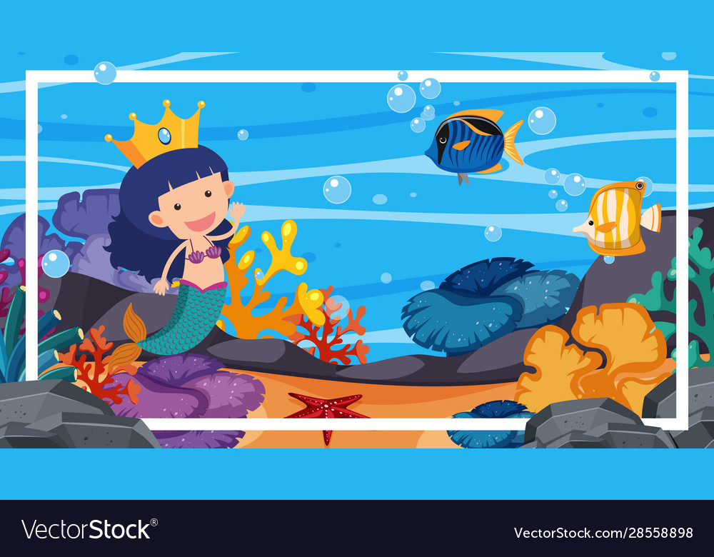 Border template with ocean theme in background vector image Border template with ocean theme in background