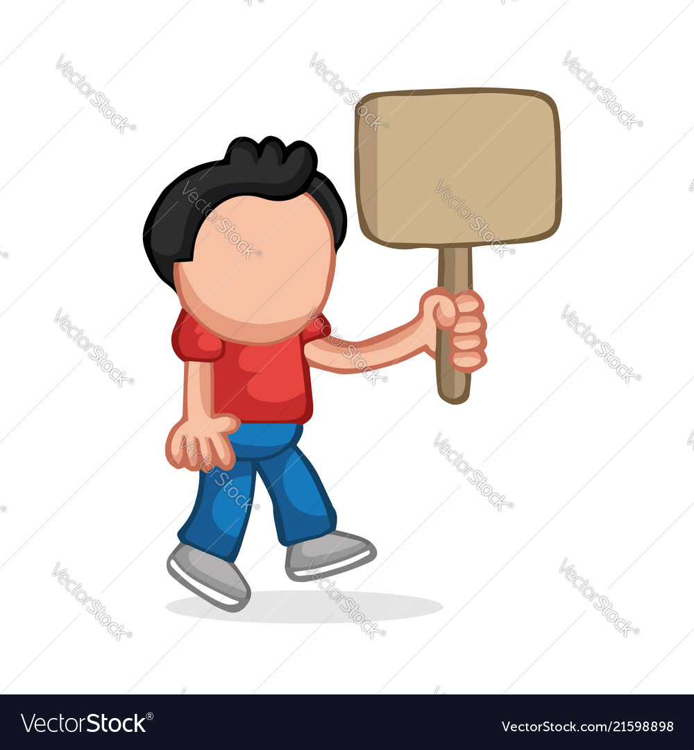 Hand-drawn cartoon of man walking holding blank