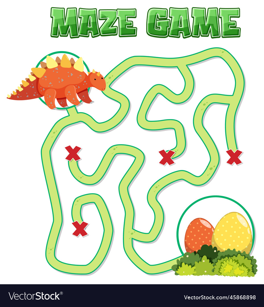 Maze game template in dinosaur theme for kids Vector Image