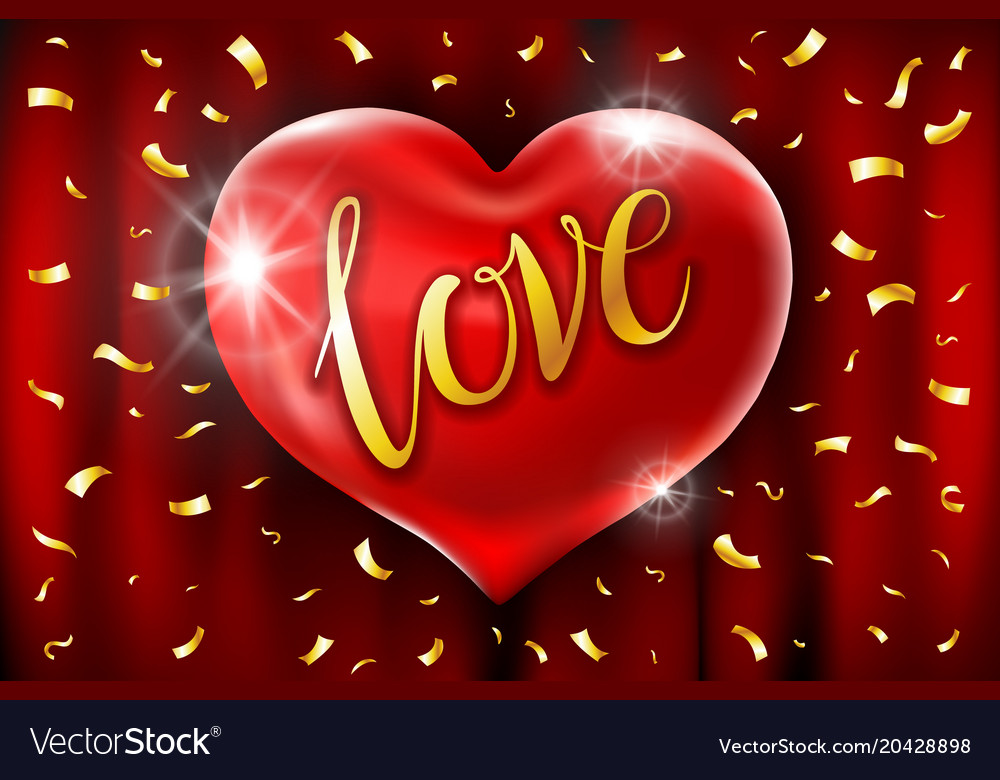 Red heart celebration balloons glitters 3d design Vector Image