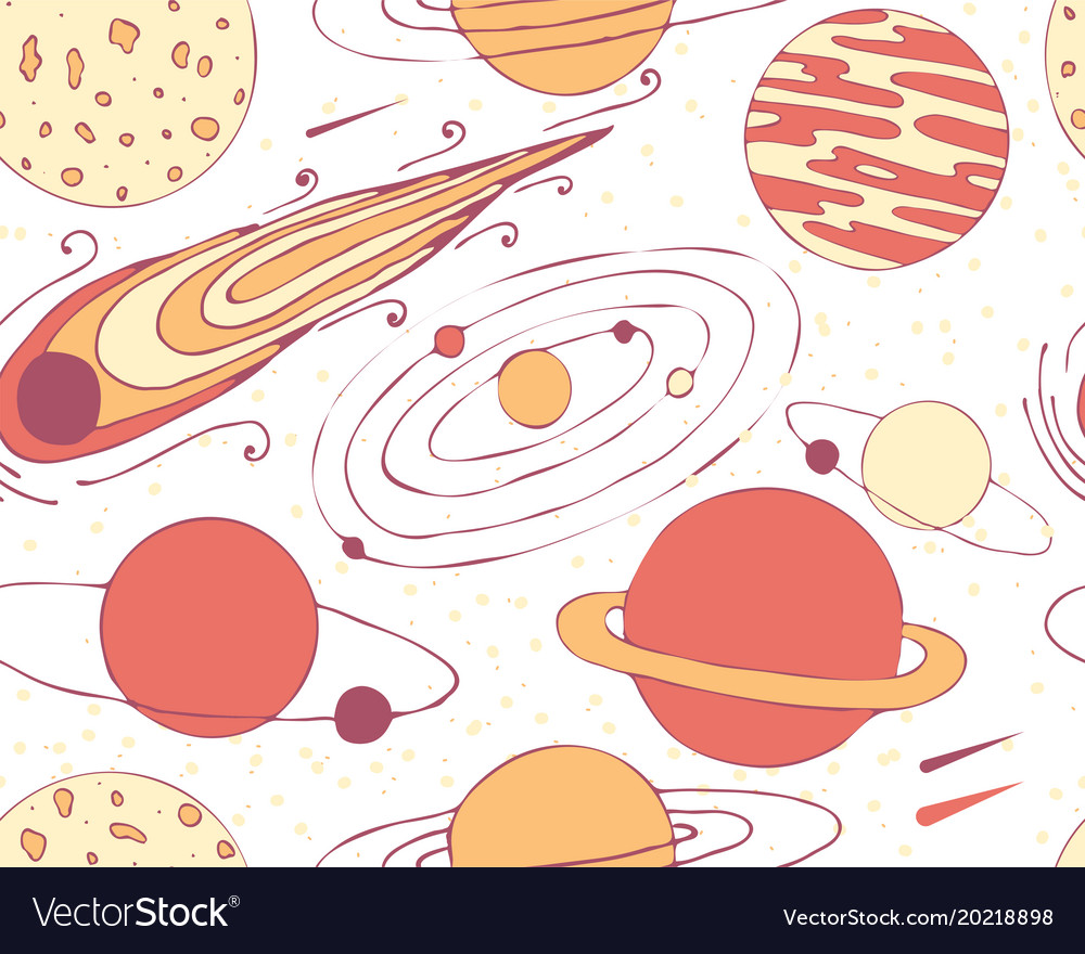 Seamless pattern of space objects planets