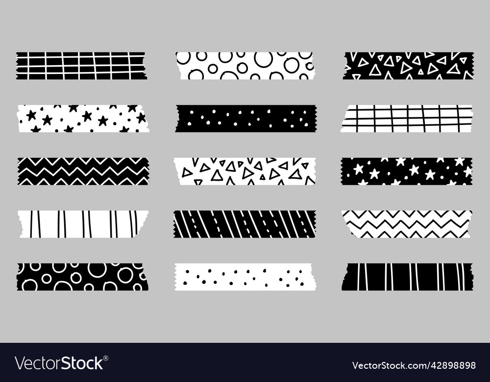 Set of black and white geometric patterned washi