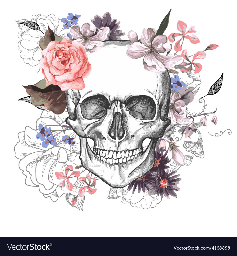 Skull and Flowers Day of The Dead Royalty Free Vector Image