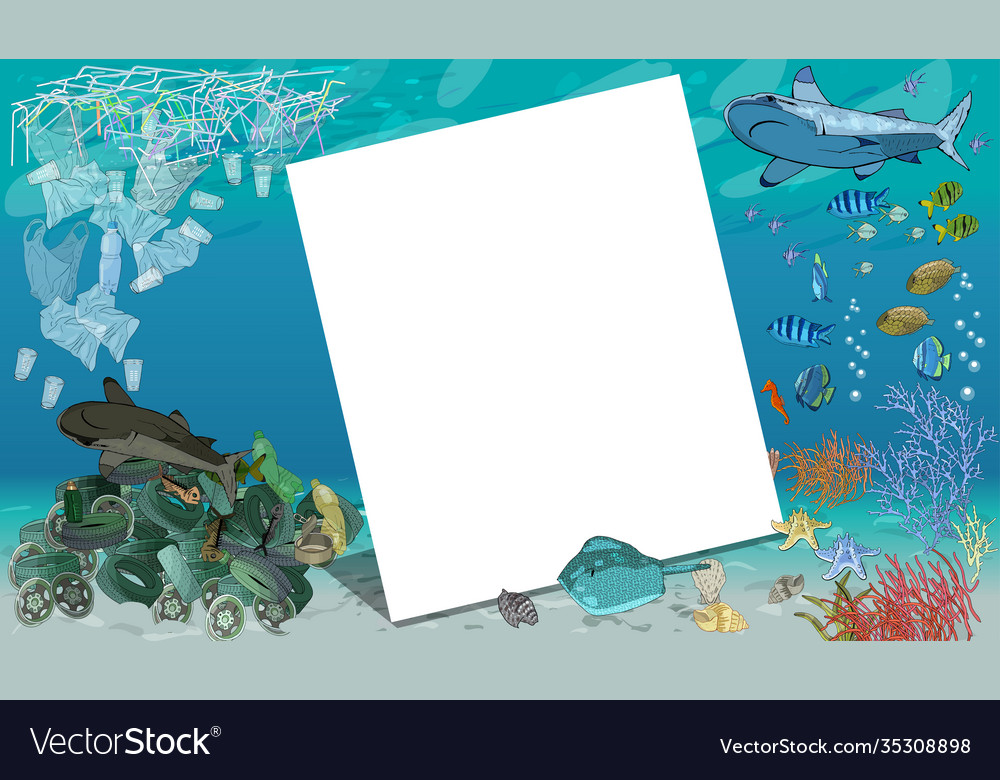 Template with different types plastic garbage vector image Template with different types plastic garbage