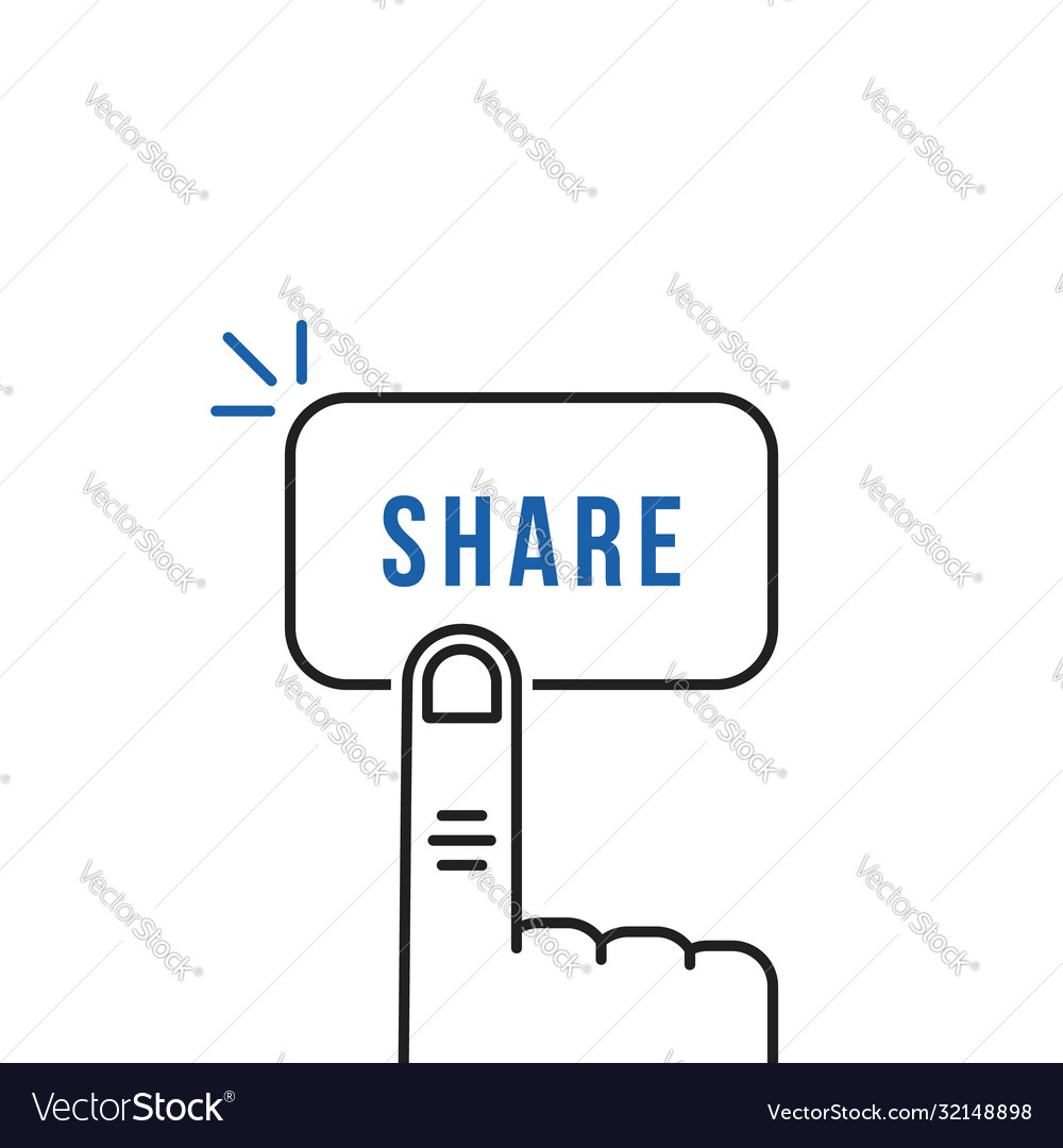Thin line forefinger press on simple share button vector image Thin line forefinger press on simple share button