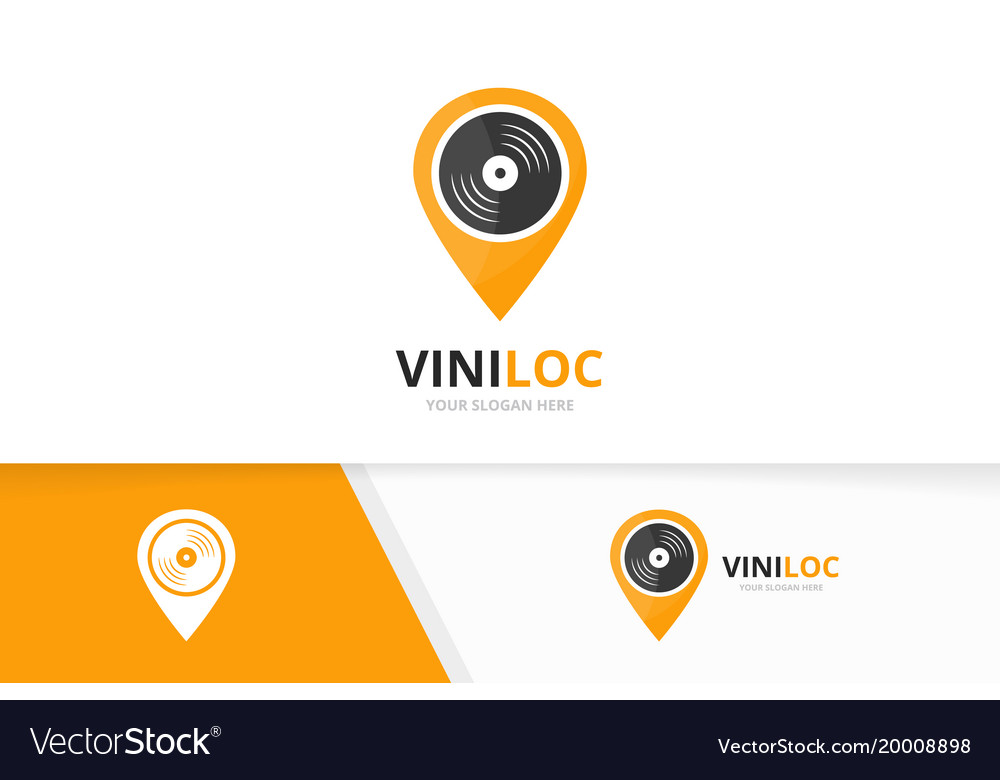 Vinyl and map pointer logo combination