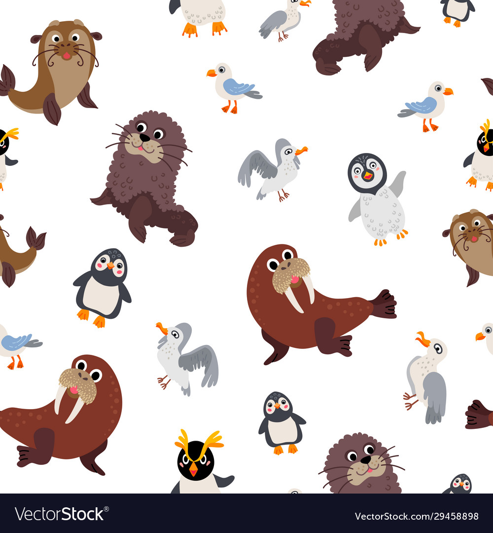 Wild south pole animals pattern in flat style