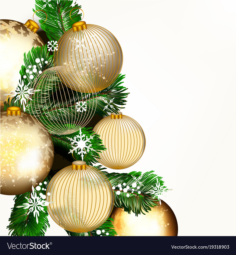 Background with golden baubles and xmas tree Vector Image