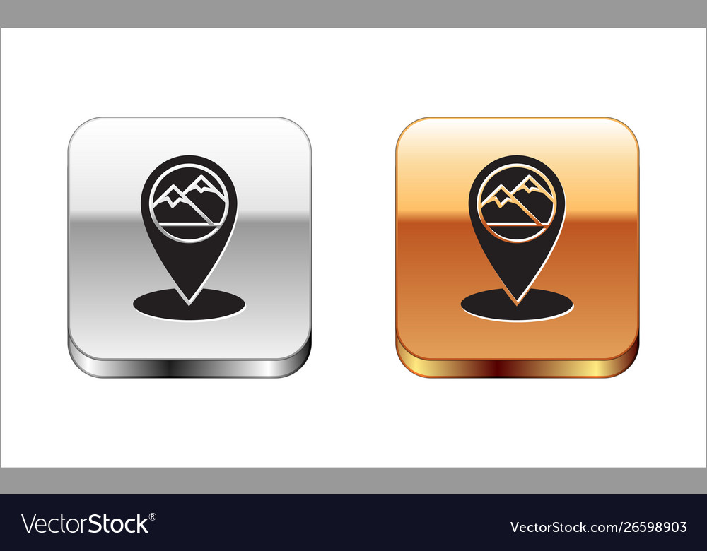 Black map pointer with mountain icon isolated vector image Black map pointer with mountain icon isolated