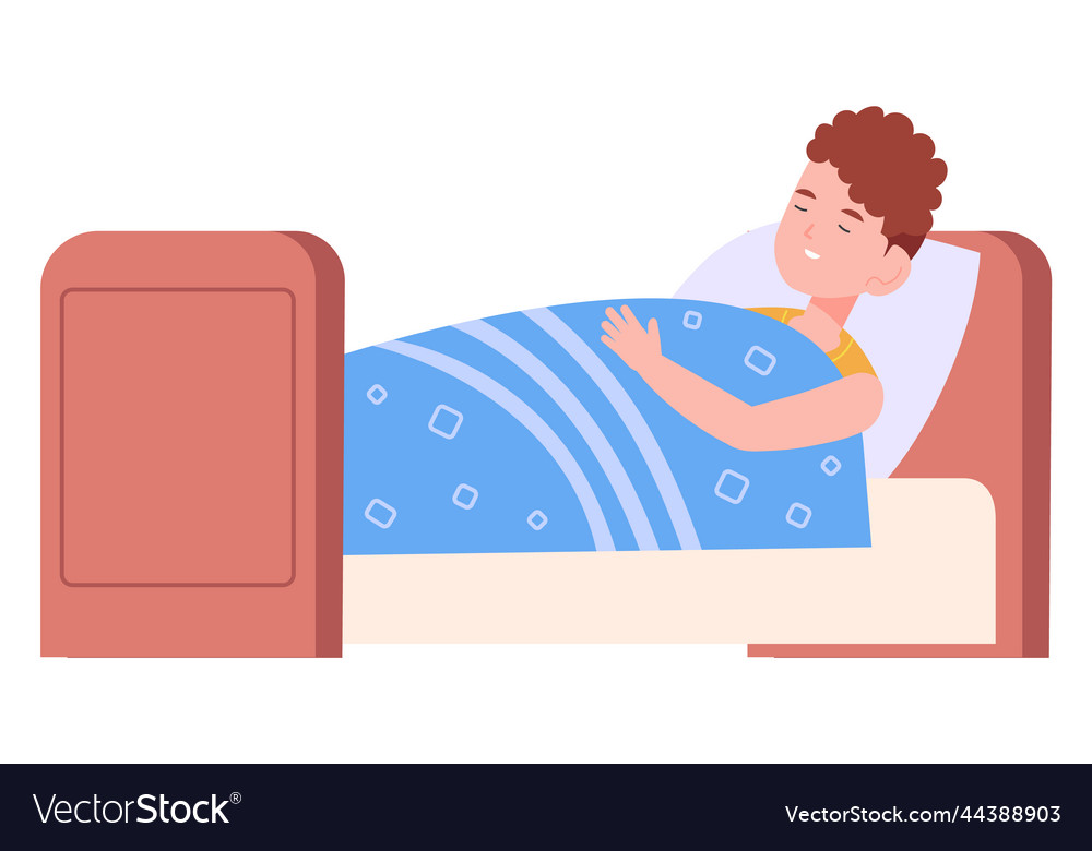 Boy sleeping in bed resting child night dream Vector Image