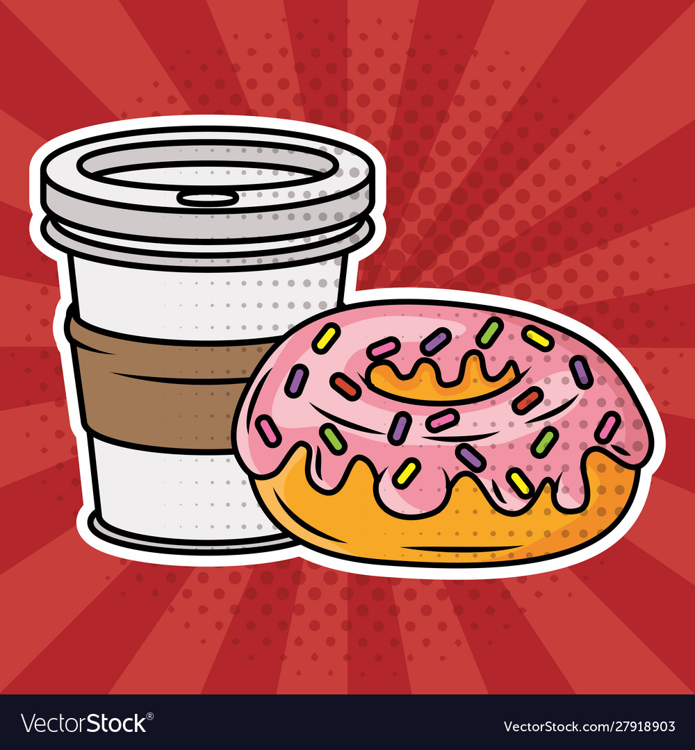 Coffee and donut pop art style Royalty Free Vector Image