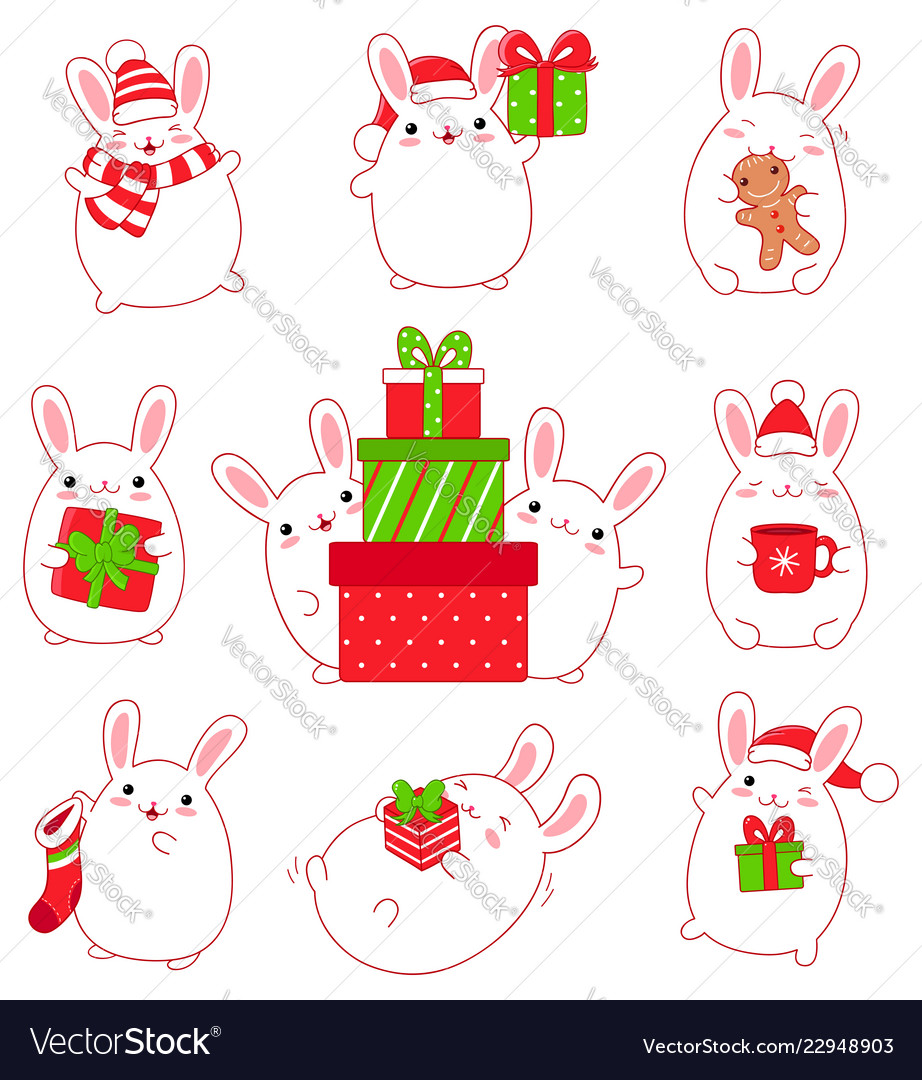 Collection of cute rabbits vector image Collection of cute rabbits