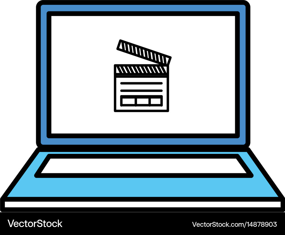 Computer laptop with clapper icon Royalty Free Vector Image