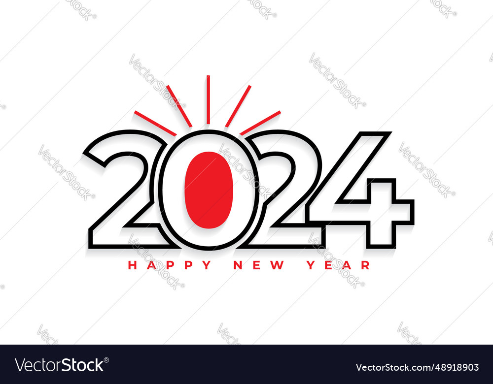 Happy new year 2024 trendy text design with sun Vector Image